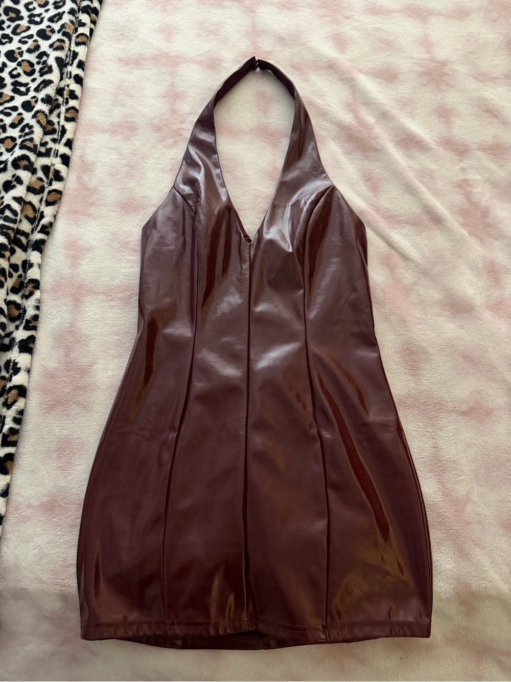 Women’s Windsor Halter Faux Leather Dress in Deep Burgundy